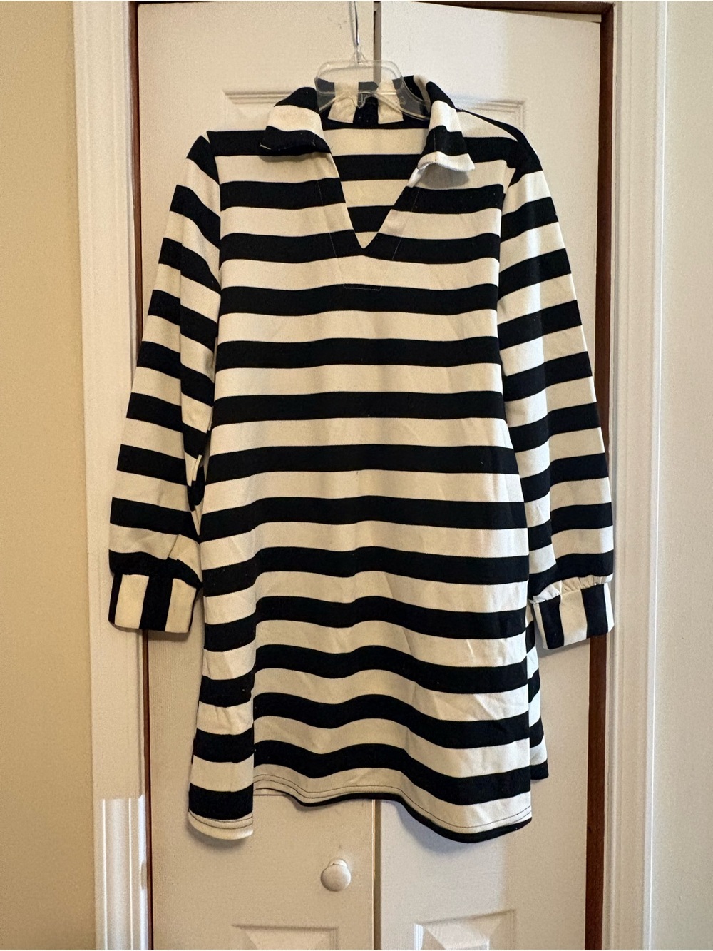 Striped Black and White Long-Sleeve Tunic Dress